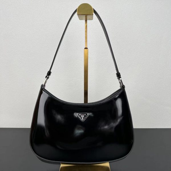 Cleo brushed leather shoulder bag with flap 1BC499 Black/Silver