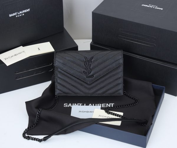 ENVELOPE CHAIN WALLET IN GRAIN DE POUDRE EMBOSSED LEATHER 1888