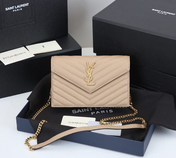 ENVELOPE CHAIN WALLET IN GRAIN DE POUDRE EMBOSSED LEATHER 1888