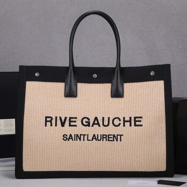 RIVE GAUCHE TOTE BAG IN LINEN AND LEATHER 2149