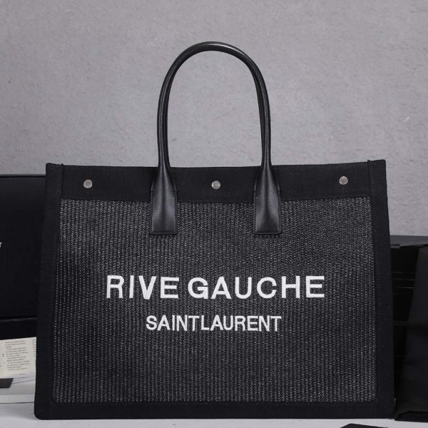 RIVE GAUCHE TOTE BAG IN LINEN AND LEATHER 4992