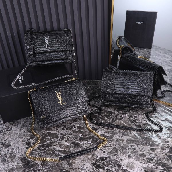 Sunset Medium In Crocodile Embossed Shiny Leather