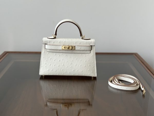 Mini Kelly Ostrich white