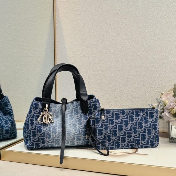Small Dior Toujours Bag Blue Denim Dior Oblique Jacquard