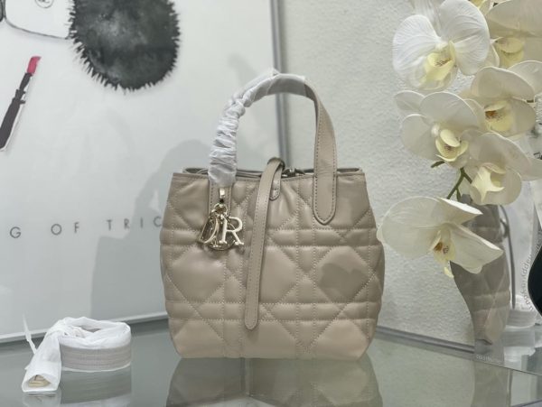 Small Dior Toujours Vertical Tote Bag Beige