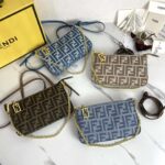Baguette Pouch jacquard FF fabric clutch with chain (1)