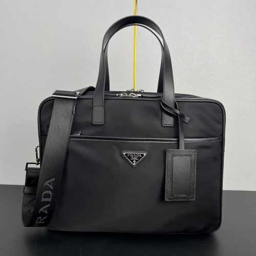 Re-Nylon and Saffiano leather briefcase 2VE015 (1)