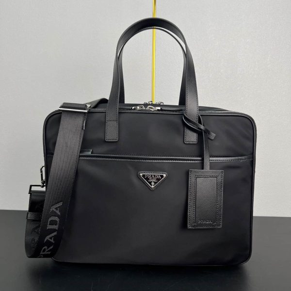 Re-Nylon and Saffiano leather briefcase 2VE015 (1)